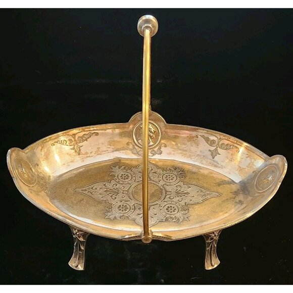 Simpson Hall Miller Medallion Greek Roman Face Dish Basket Silver Plated Antique - Picture 1 of 10